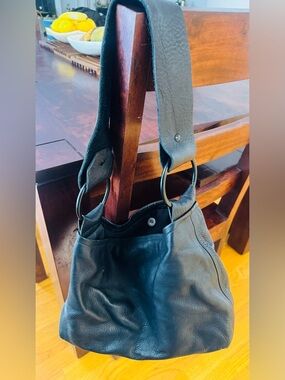 Black Pebbled Leather Hobo with Ring-Detail Shoulder Strap